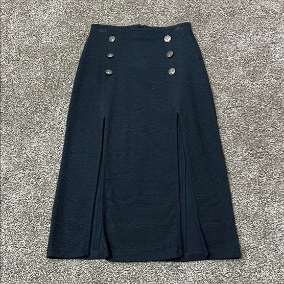 Maeve Dual Split Button Midi skirt size 4 Navy Blue dual slit - Picture 15 of 16